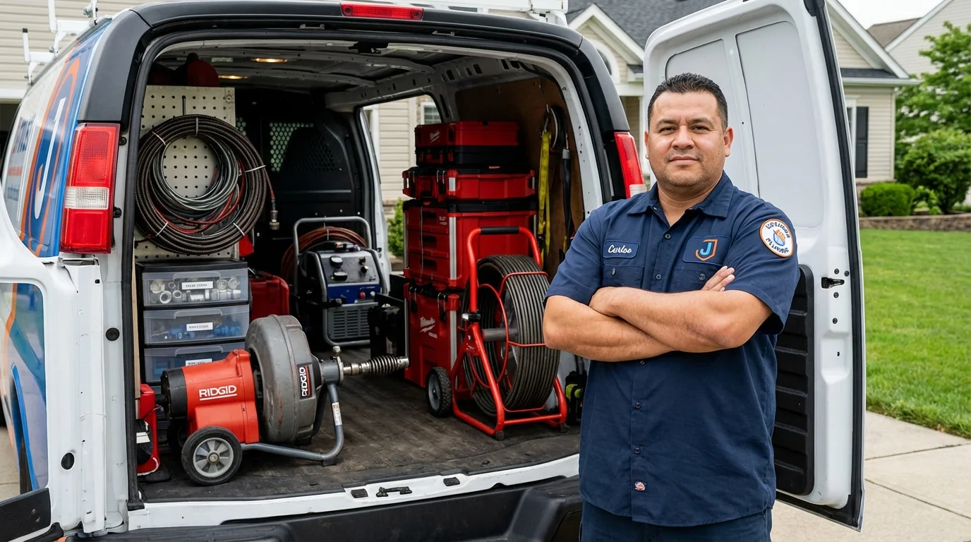 Professional drain cleaning equipment and Johns Plumbing LLC plumber in Hopkins