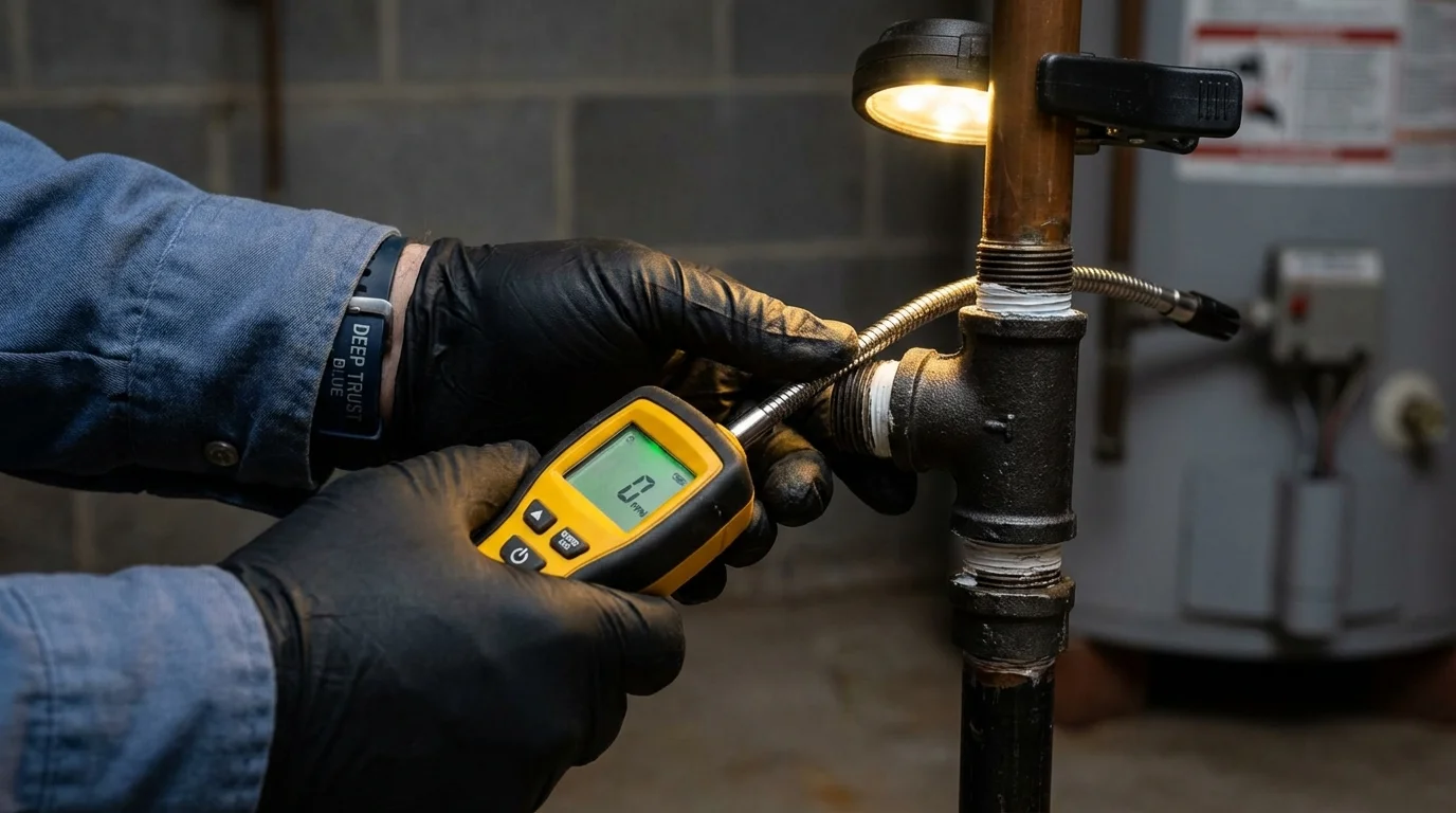 Gas leak detection with electronic sniffer by Johns Plumbing LLC in Hopkins