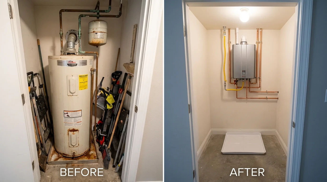 Tank water heater versus wall-mounted tankless unit comparison for Hopkins, MN homeowners