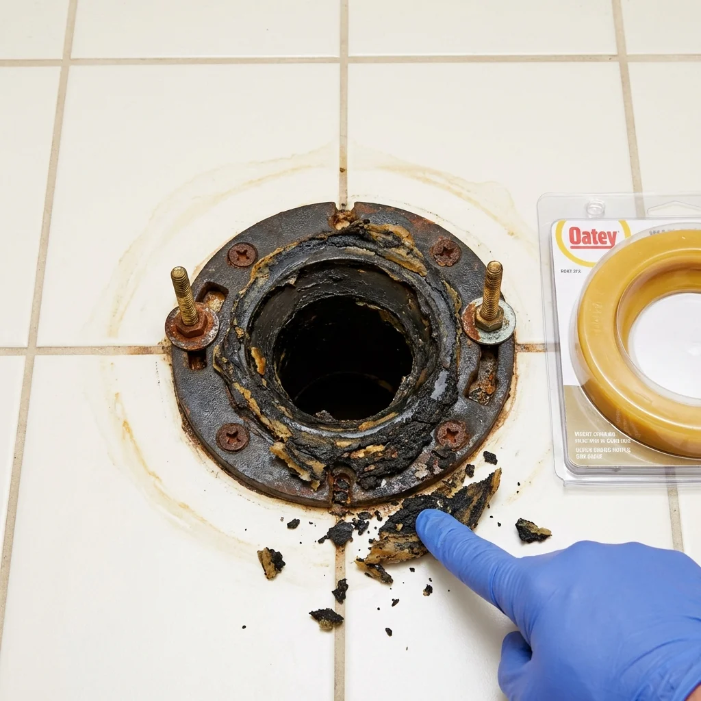 Failed wax ring showing water seepage at the base of a toilet in a Hopkins, MN home