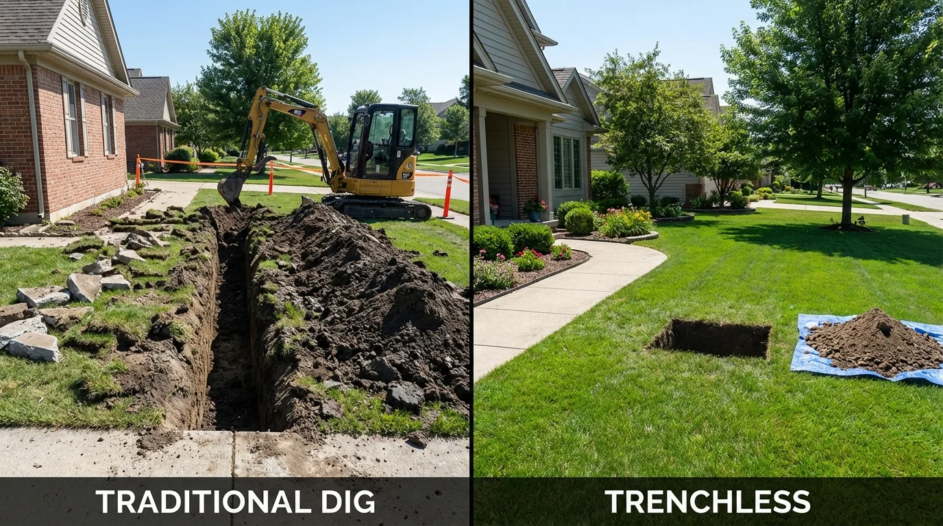 Trenchless sewer repair with minimal yard damage versus traditional excavation in Hopkins, MN